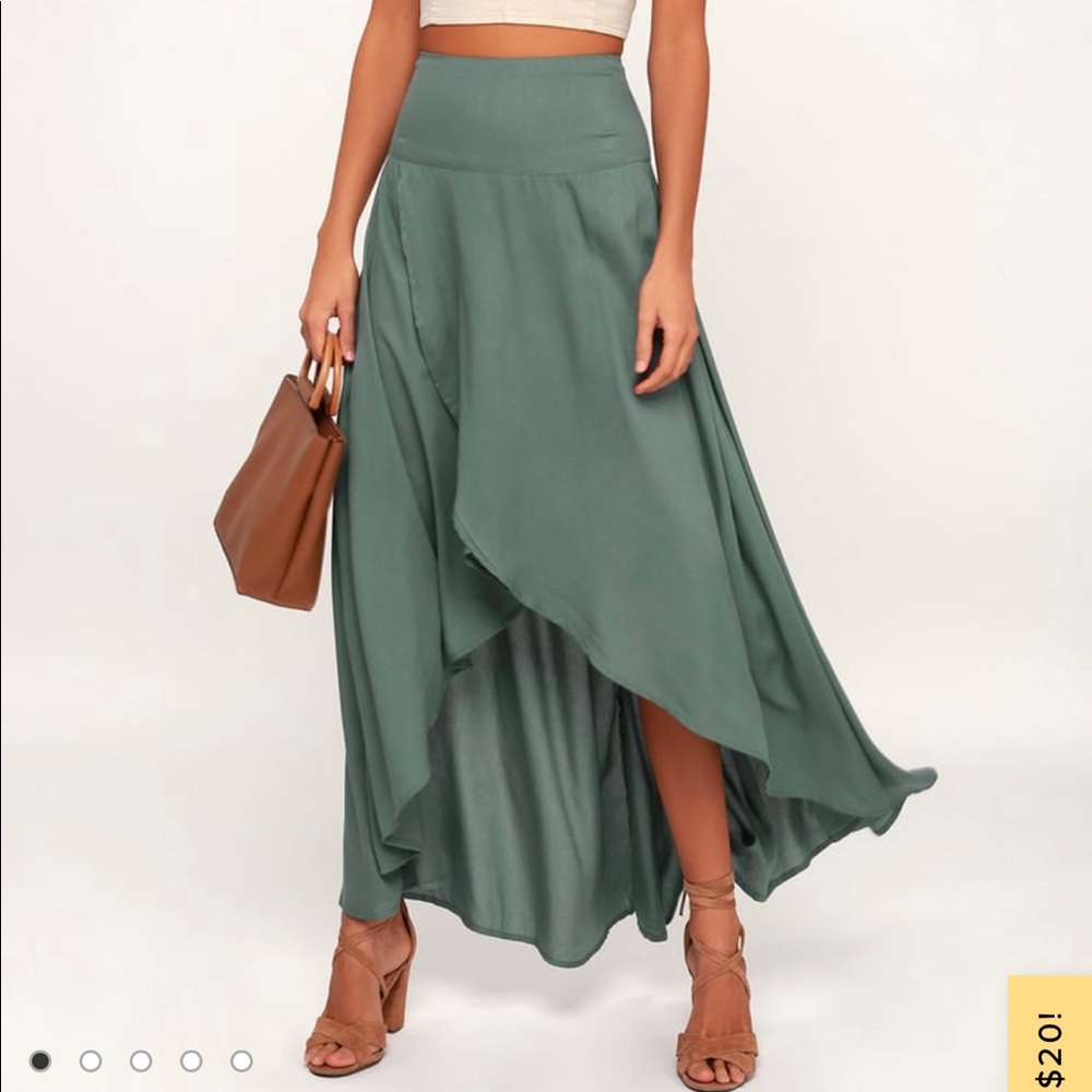 Ambrosio Dark Sage Green High-Low Maxi Skirt